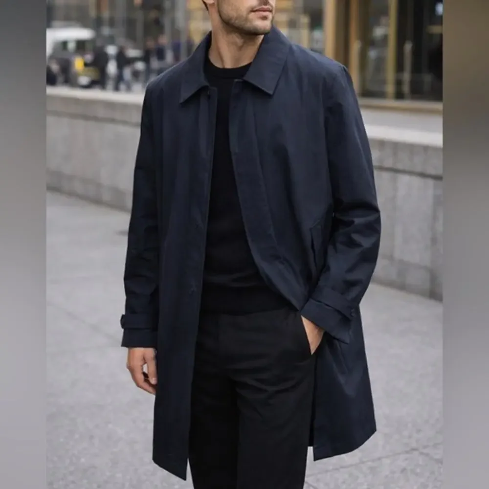 Michael Kors Blue Classic Fit Raincoat Overcoat Trench Men's Size Large L Navy - Picture 1 of 8
